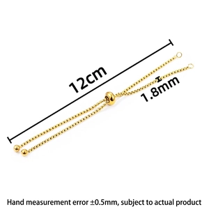 Detail of 1.8mm golden box chain bracelet with adjustable slider bead and 12cm length