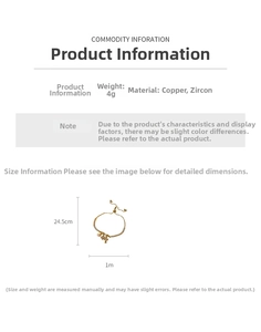Detailed specs of gold charm bracelet with zircon stars, pearls, 4g weight, 24.5cm length