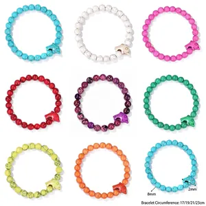 Natural stone bead bracelets with dolphin charm in 9 colors, 8mm beads, various sizes