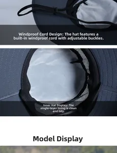 Détail du cordon coupe-vent réglable et de la doublure en mesh respirant du chapeau