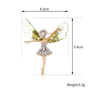 Vintage dragonfly fairy brooch with green acrylic wings and crystal rhinestones