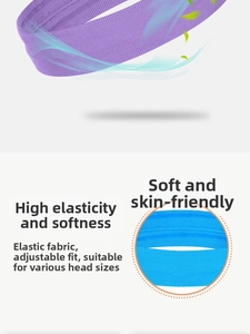 Close-up of high-elasticity breathable athletic headbands in purple and blue fabric