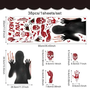 Halloween window stickers set with blood handprints, ghostly shadows, and skulls 90x30cm