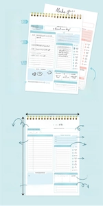 A5 daily planner memo pad with 58 undated tear-off pages and sturdy cardboard back.