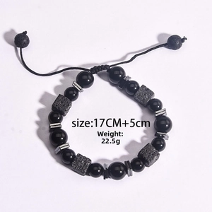 Bracciale di perle di ossidiana con coulisse regolabile, misura 17+5cm e peso di 22,5g