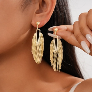 Geometric Hollow Tassel Earrings With 925 Sterling Silver Earring Post Copper Long Fringe Fashion Jewelry For Women
