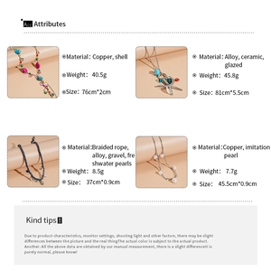 Detailed technical specifications for retro geometric heart and pearl necklaces with weight