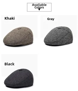 Three-color selection of men's ivy caps in khaki, gray and black with woven texture