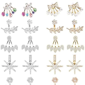 12-piece earring set with hollow lotus jackets and colorful crystal stud designs