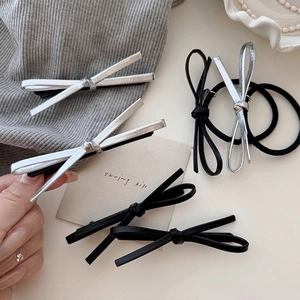 Molletta Per Capelli Con Fiocco In Ecopelle E Elastico Retro Semplice Colore Metallico Accessori Per Donne Ragazze