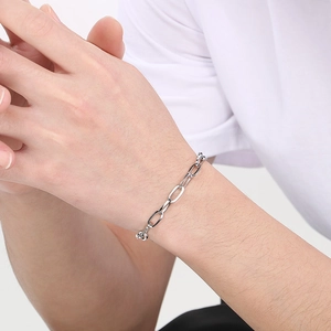 Polished silver stainless steel paperclip chain bracelet for men and women