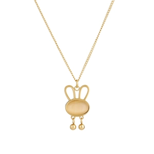Cat eye stone rabbit pendant necklace with gold plated titanium steel chain for women