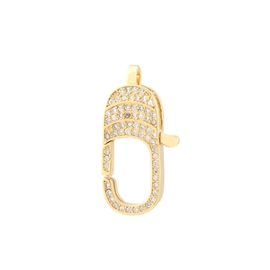 Macro shot of gold-plated spring clasp with white zircon pavé setting for DIY jewelry