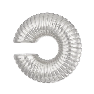 Detail of silver C-shape ear cuff featuring unique wave textured metal finish