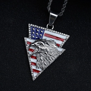 Hip hop 316 stainless steel American flag eagle pendant with rhinestones and enamel finish