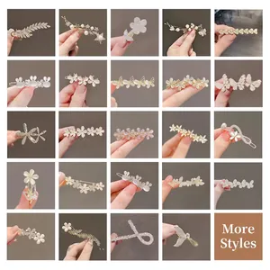 Elegant Butterfly Flower Rhinestone Cat Eye Stone Artificial Pearl Alloy Hair Clips For Women Daily Side Clip Jewelry