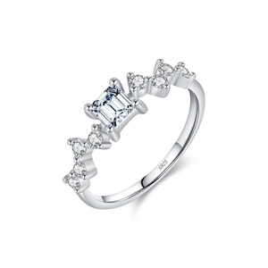 Elegant S925 sterling silver ring with square-cut sparkling gemstone on white background