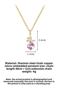 Detail of pink crystal butterfly pendant necklace with dimensions and chain length