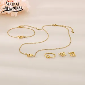 Bijoux Noeud Collier Boucles D'oreilles Bague Bracelet Plaqué Or 18K Acier Inoxydable Mode Minimaliste Pour Femmes