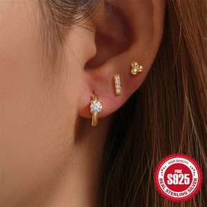Three-piece set of gold 925 sterling silver butterfly geometric stud earrings with CZ