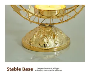 Macro shot of stable metal base with embossed patterns for gold incense burner