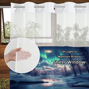 Rideau de douche Aurora Forest imperméable avec haut transparent et œillets métal
