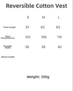 Detailed size chart for winter leopard print reversible V-neck cotton vest for women
