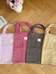 Large Tote Bag Woolen Fabric Grid Pattern Shoulder Handbag Double Handle Retro Casual Daily Commuting For Women