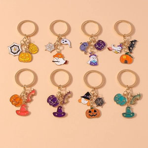 Halloween Keychain Cartoon Enamel Metal Alloy Pumpkin Ghost Bat Spider Web Pendant Accessory Holiday Party Favor Decor