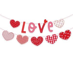 Valentine's Day heart banner set with red and white love motifs for wedding party decor