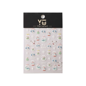 5D embossed Christmas nail art stickers featuring snowman, deer and tree patterns