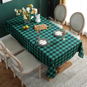 Classic green and black plaid rectangular tablecloth for festive Christmas dining decor