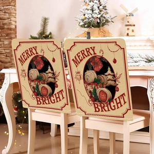 Set of two festive Merry Bright Christmas chair back covers for dining room decor