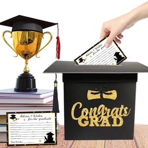 Graduation Card Box Graduation Cap Shape Paper Message Advice Case With Tassel For Party Decoration Congrats Grad