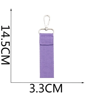 Lila gewebter Stoff-Schlüsselanhänger mit Metallhaken, Maße 14,5 cm x 3,3 cm