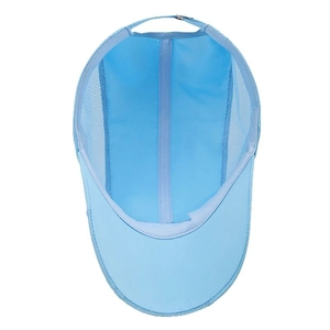 Internal view of light blue mesh sun hat with breathable fabric and adjustable strap