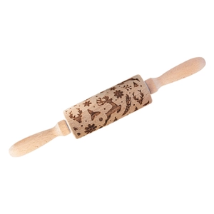 Christmas engraved wooden rolling pin with reindeer and snowflake patterns for baking
