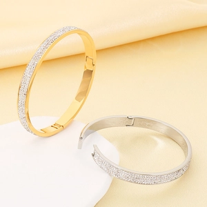 Bracelets larges en acier titane doré et argenté ornés de strass brillants pour femmes