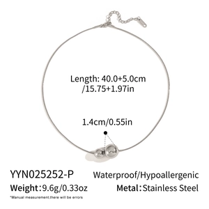 Detailed specs of stainless steel ball necklace with size, weight, and material data