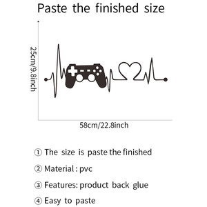 PVC wall sticker showing game controller heartbeat design with 58x25cm dimensions