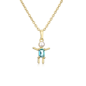 Collier doré avec pendentif en zircon bleu et perle au design de figurine minimaliste