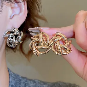 Swirl Knot Stud Earrings With 925 Sterling Silver Earring Post Hollow Spiral Flower Metal Vintage Chic For Women
