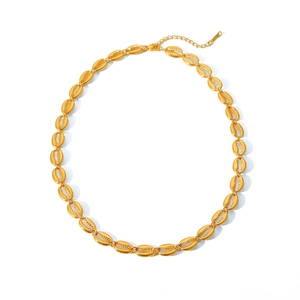 18K gold plated stainless steel necklace featuring a unique cowrie shell link design