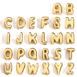 3D Bubble Alphabet Beads Stainless Steel Puffy Letter Charms For DIY Jewelry Making Necklace Bracelet 14K Gold Plated