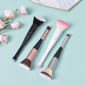 Dual-ended foundation and concealer makeup brush set in various elegant color combinations