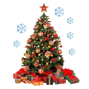 Detailed Christmas tree set with red bows, ornaments, and colorful gift boxes for home decor