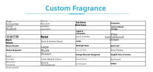 List of available fragrance scents for crystal flower soy candles including floral and woody notes