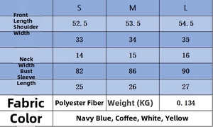 Detailed size chart for women's knit short sleeve top with precise measurements