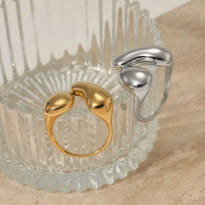 Irregular Open Ring 316 Stainless Steel Liquid Metal Style Adjustable Minimalist Geometric Fashion Jewelry For Women