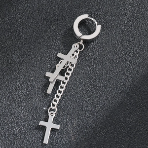 Hoop Earrings With Cross Pendants And Chain Tassel Stainless Steel Punk Gothic Hip Hop Jewelry For Unisex